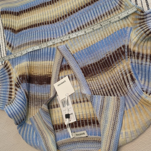 Simkhai Solana French Blue Ribbed Collared Knit Body Cone Preppy Knee Dress XL - Picture 11 of 12